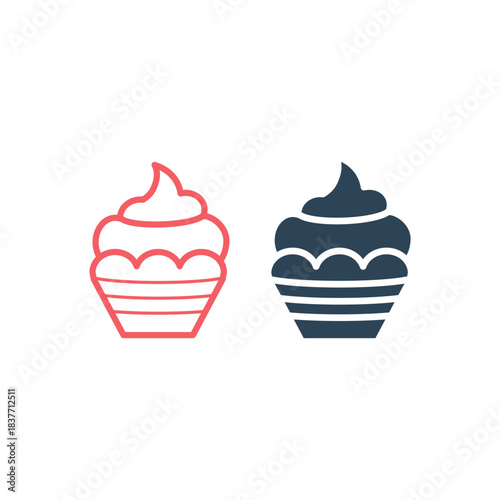 Cupcake icons set, small cake designed to serve one person