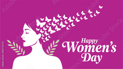 Illustration of happy womens day illustration with butterflies and leaves