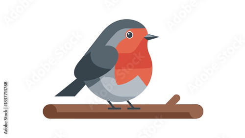 A charming illustration of a robin perched on a branch against a white background, perfect for nature and wildlife themes