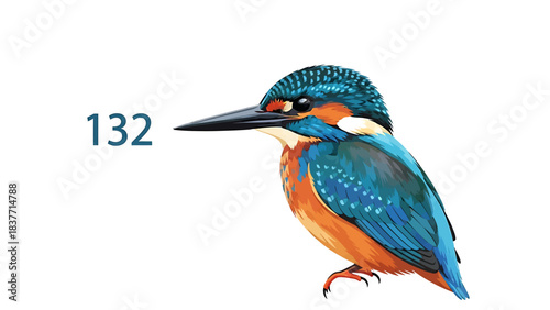 Vibrant and detailed illustration of a majestic kingfisher bird perched, showcasing its stunning blue, green, and orange plumage, a symbol of natural wildlife beauty