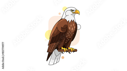 Majestic stylized bald eagle illustration perched with watchful eyes, symbolizing freedom and strength, presented in a vibrant and clean cartoon art style