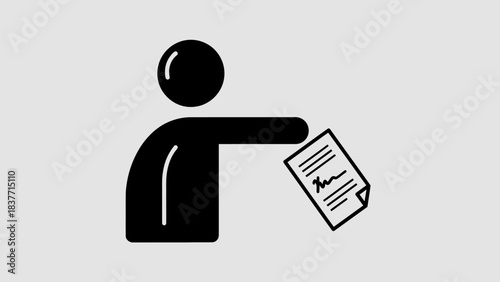 A person icon holding out a signed document, symbolizing agreement or delivery.