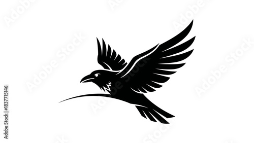 Silhouette of a Majestic Raven in Flight, Captured with Grace and Power
