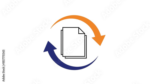 An icon depicting two sheets of paper with circular arrows, symbolizing data exchange, synchronization, or file transfer between systems.