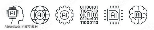 Artificial intelligence thin line icon set. Web minimal editable stroke icons