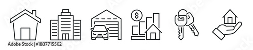 Property thin line icon set. Web minimal editable stroke icons