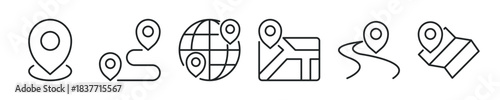 Map thin line icon set. Web minimal editable stroke icons