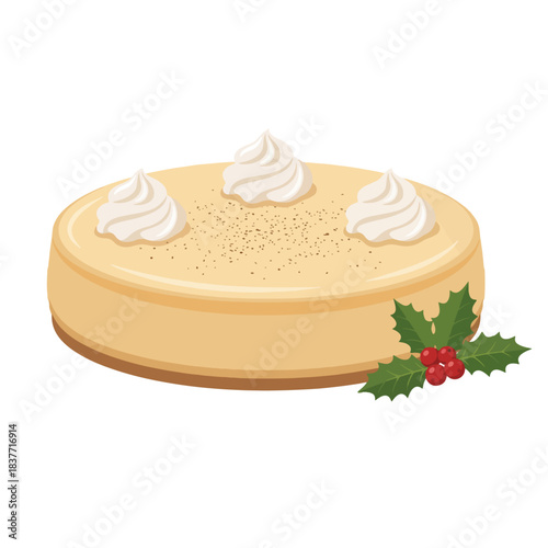 Eggnog Cheesecake with Creamy Surface and Nutmeg Sprinkle – Vector Illustration