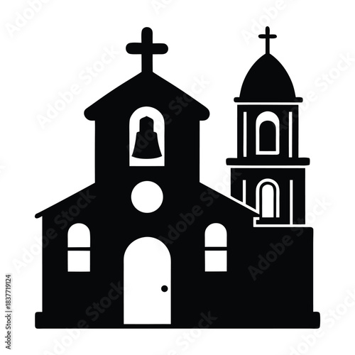 Mexican Village Church Silhouette with Bell Tower