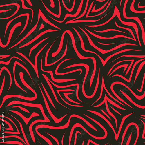 Seamless floral pattern, liberty ditsy print with cute large botany in retro folk style. Beautiful botanical design of hand drawn wild plants: flowers, leaves on black background. Vector illustration
