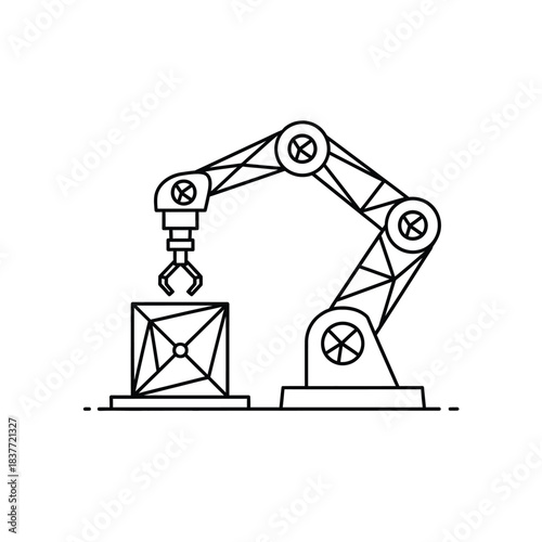 Robotic Arm Picking Up a Geometric Object, Industrial Automation and Manufacturing Concept