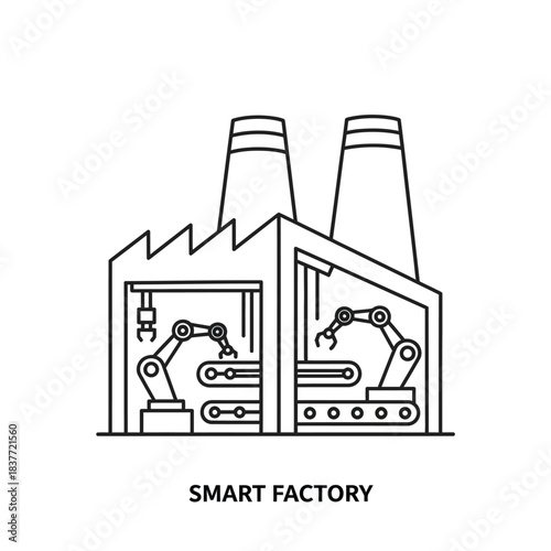 Modern Smart Factory with Robotic Arms and Conveyor Belts - Industrial Automation and Technology Illustration