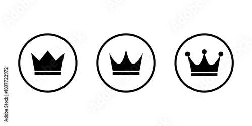 Crown icon set in circular outline. Royalty, premium, and leadership symbol