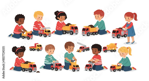 Children Playing with Toy Trucks