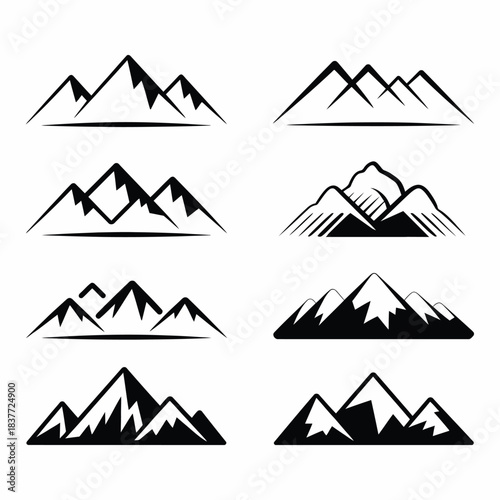 Mountain Line Art Vector, Silhouette, Illustration