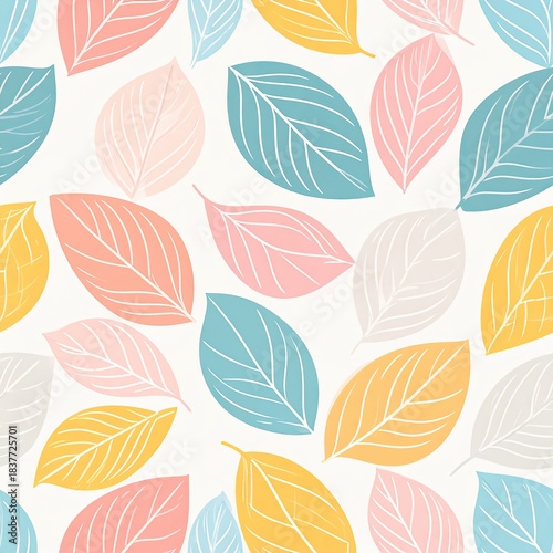 Seamless Pattern of Pastel Leaves on White Background Vector Design Illustration
