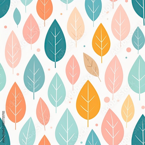 Seamless Pattern of Pastel Leaves on White Background Vector Design Illustration