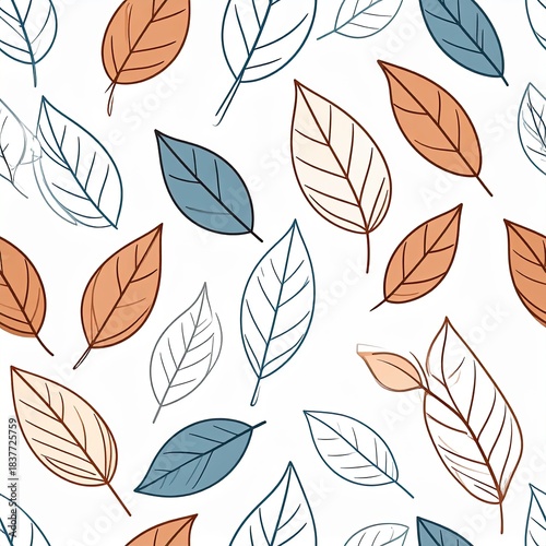 Seamless Pattern of Autumn Colored Leaves on White Background Vector Design Illustration