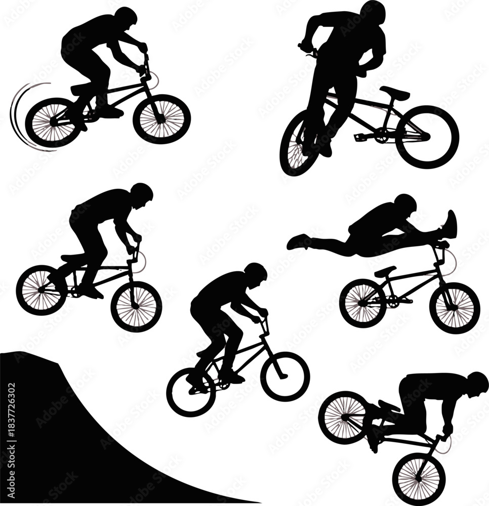 Fototapeta premium BMX Bike Tricks Silhouettes Vector Pack