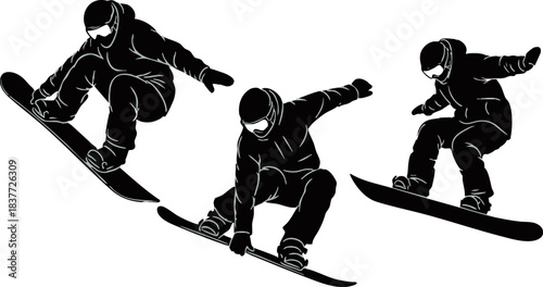Snowboarder Silhouettes Winter Sports Vector