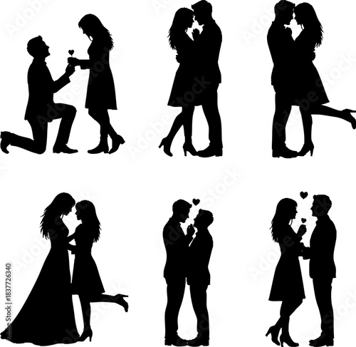 Romantic Proposal and Kissing Couple Silhouettes