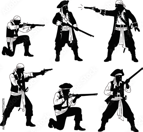 Pirate and Duelist Silhouettes with Guns