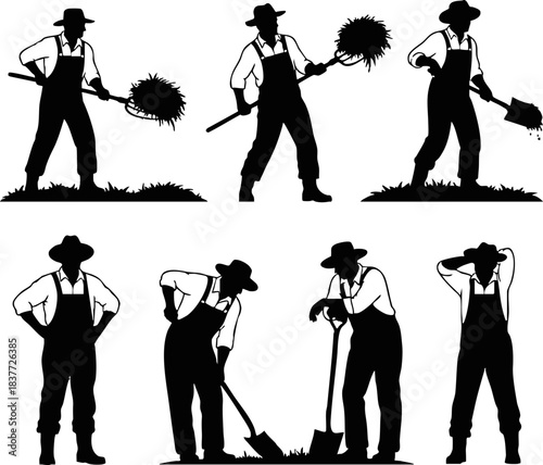 Farmers Working with Tools Silhouettes
