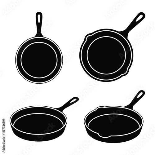 Skillet Pan Vector, Silhouette, Illustration