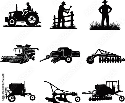 Agriculture and Farming Tractor Silhouettes