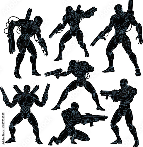 Futuristic Sci-Fi Soldier and Cyborg Silhouettes
