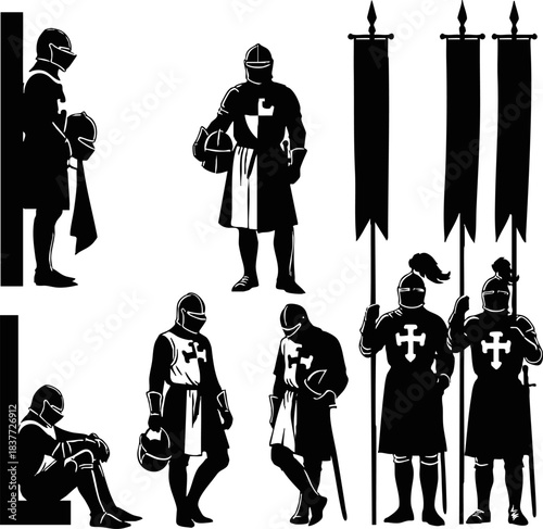 Medieval Knights Silhouette Set - Crusaders and Soldiers