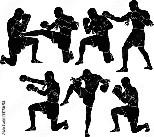 Boxing Silhouette Vector Set - Fighters in the Ring