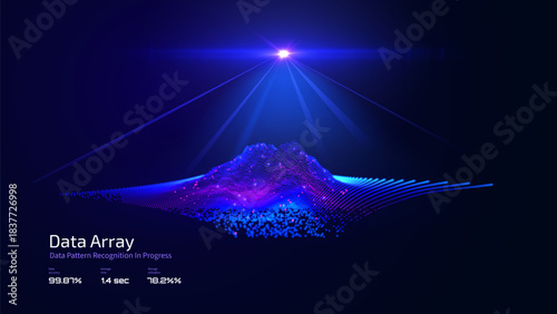 Abstract geometric background of big data space, with grid of square shapes and glowing connection dots. Network infrastructure, data centers, cloud storage mapping, digital communication frameworks
