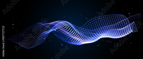 Wavy field of shining data particles in space. Abstract concept represents database, blockchain network, AI learning cloud, digtal network. Perfect for tech presentations