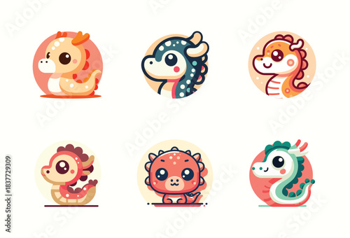 Cute Baby Dragon Set – Adorable Fantasy Creature Vector Icons