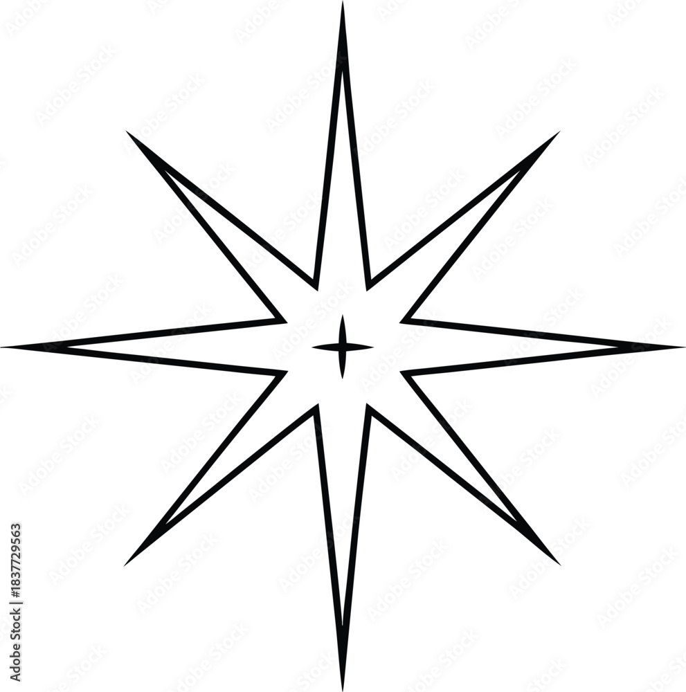 Obraz premium Black line art north star symbol on background vector