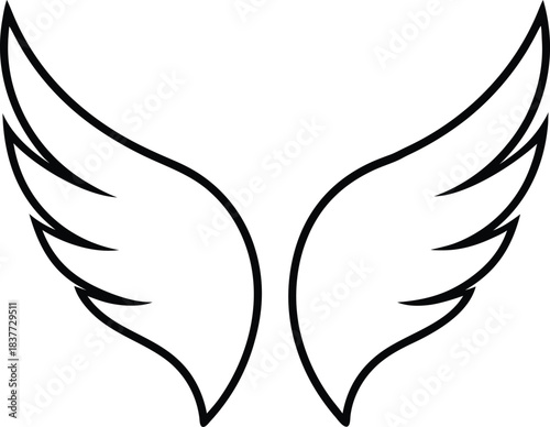 Black outline angel wings on background vector