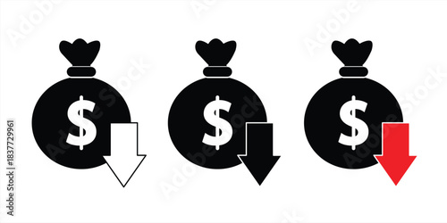 Cost reduction icon set. Cost reduction sign icon for website, vector illustration