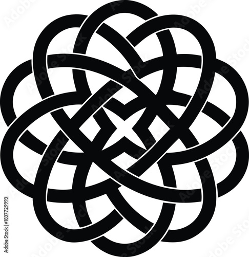 Black Celtic knot silhouette intricate interwoven loop on white background 3