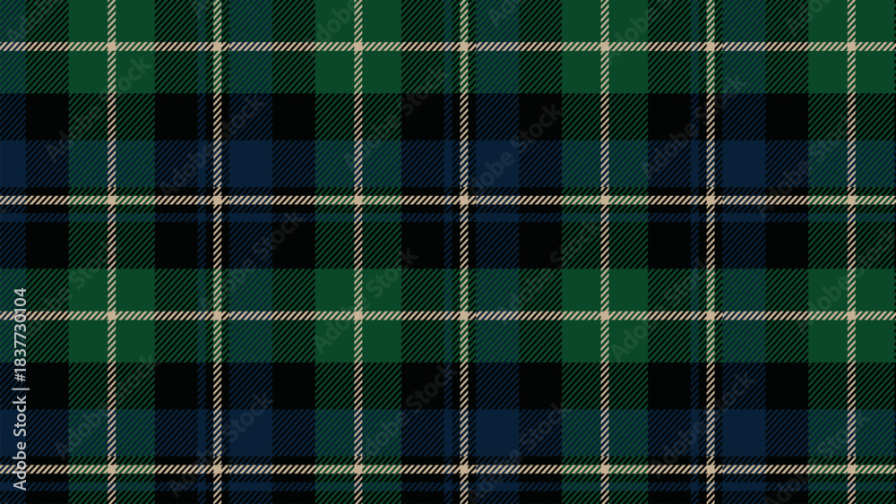 Naklejka premium Checkered tartan plaid with twill weave repeat pattern in green black white.Christmas gingham seamless pattern.Geometric graphic vector illustration background design for fabric and print.