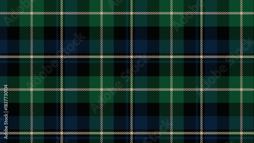 Checkered tartan plaid with twill weave repeat pattern in green black white.Christmas gingham seamless pattern.Geometric graphic vector illustration background design for fabric and print.