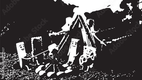 Moon Camp Night Scene with Astronauts and Camp Gear on a Lunar Surface.