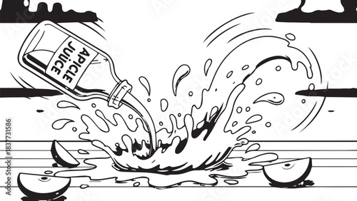 Cartoon Illustration of a Bottle Spilling into Water Creating a Loud Splash.