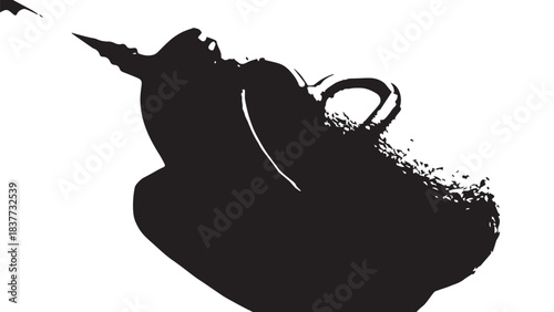 Black silhouette of a person with a long beard and hat against a white background.