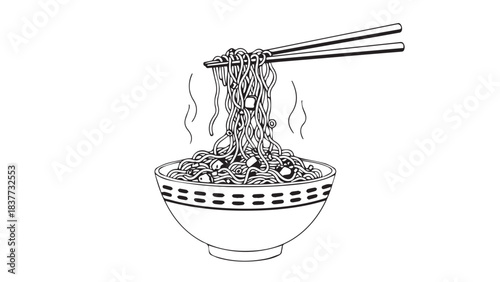 Steaming bowl of noodles with chopsticks ready to enjoy a comforting meal.