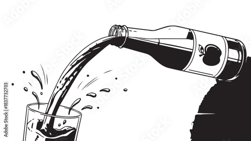 Champagne pours from a bottle into a glass, capturing bubbles and festive splashes.