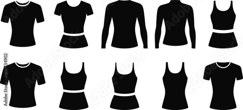 Black Silhouette Apparel TShirts, Tank Tops and Long Sleeve Shirts Icon Set
