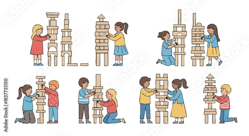Children Building Blocks Together
