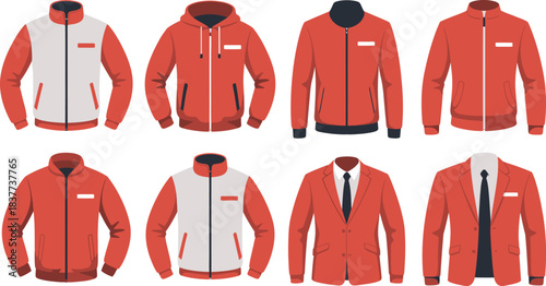 Collection of Red and White Jackets Including Hoodies, Bomber, and Blazer Styles