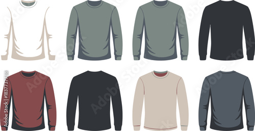 Collection of Plain Long Sleeve TShirts in Assorted Colors and Designs on White